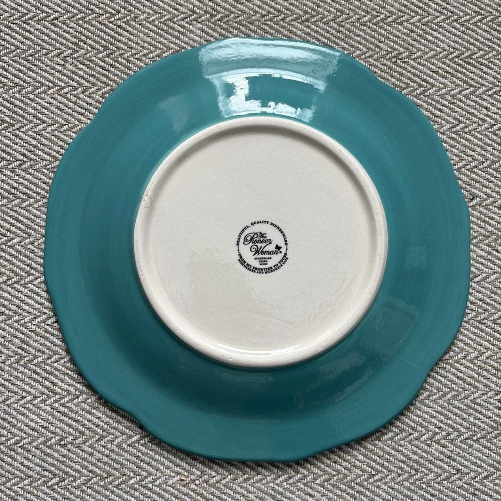 Pioneer Woman  Teal Fall Flowers Blue Stoneware 10.5
